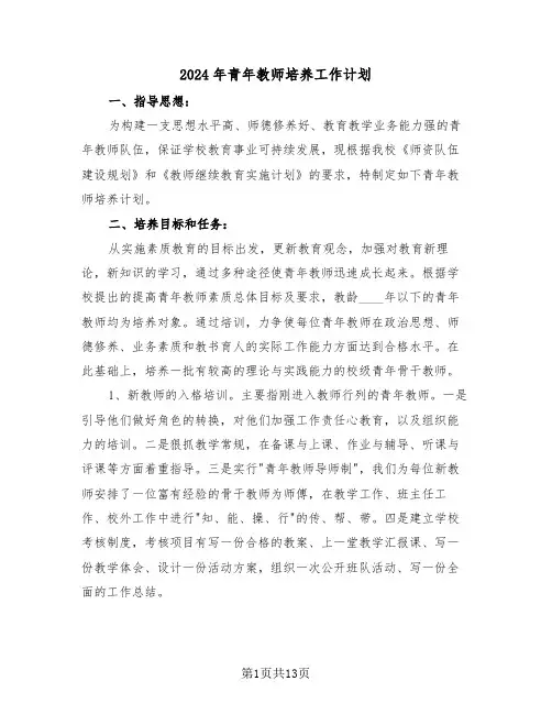 2024年青年教师培养工作计划（4篇）