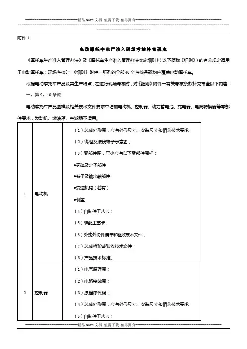 电动摩托车生产准入现场考核补充规定