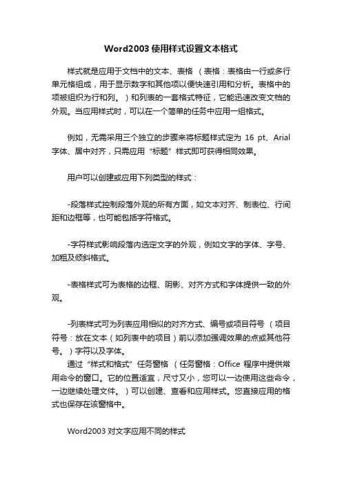 Word2003使用样式设置文本格式