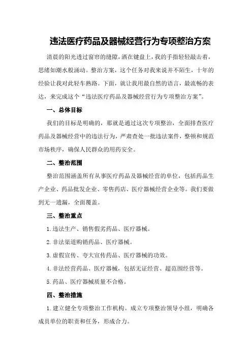 违法医疗药品及器械经营行为专项整治方案