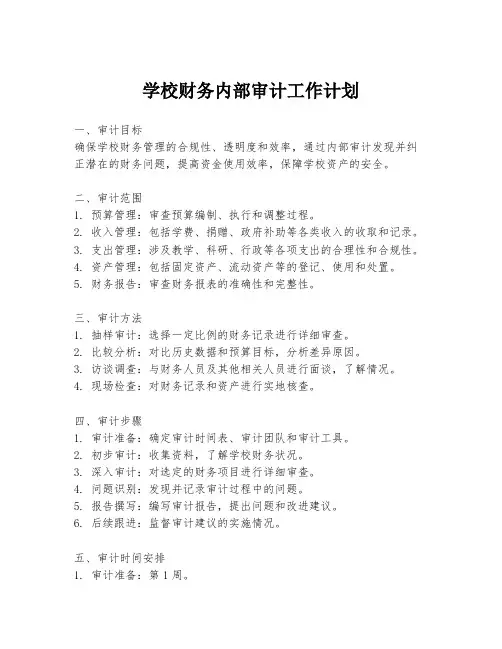 学校财务内部审计工作计划