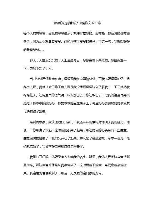 谢谢你让我懂得了珍惜作文600字