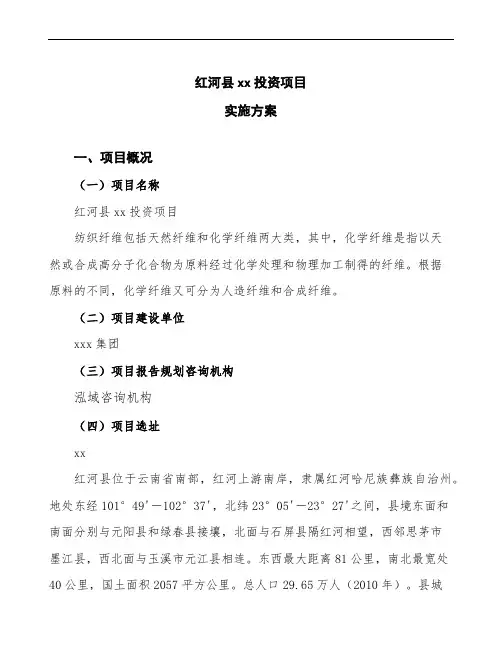 红河县建设项目实施方案