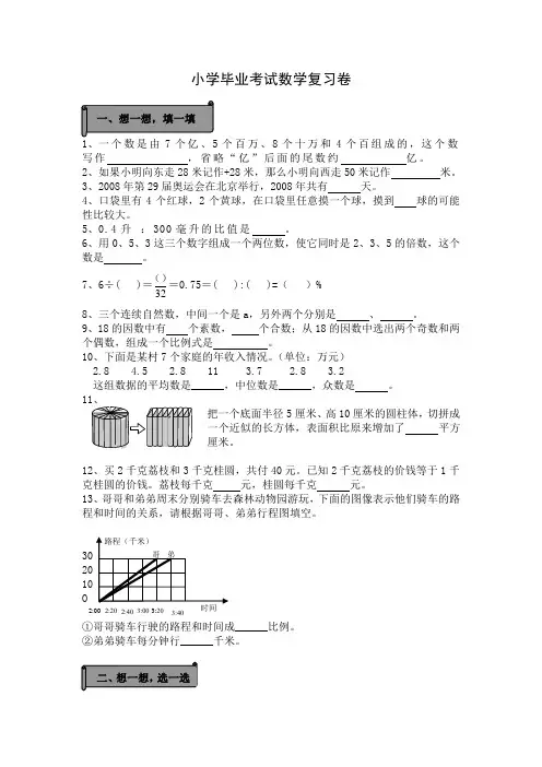 小学毕业考试数学复习卷2013