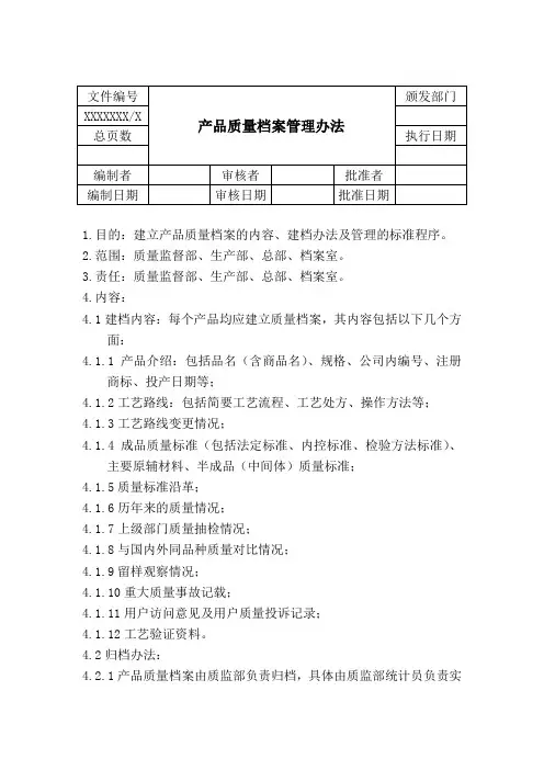 产品质量档案管理办法