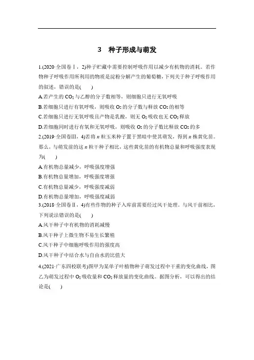 2023年新高考生物专题强化练 3：种子形成与萌发