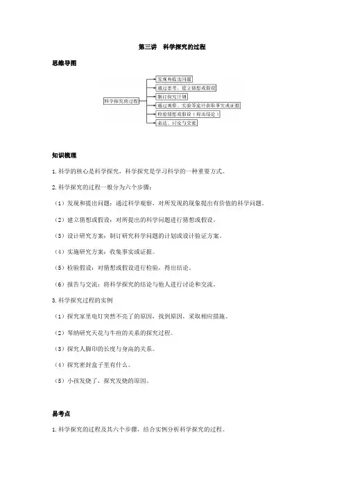 浙教版科学七年级上册章节知识点精讲精练第三讲  科学探究的过程