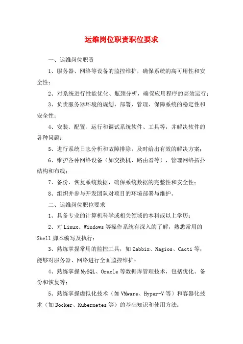 运维岗位职责职位要求