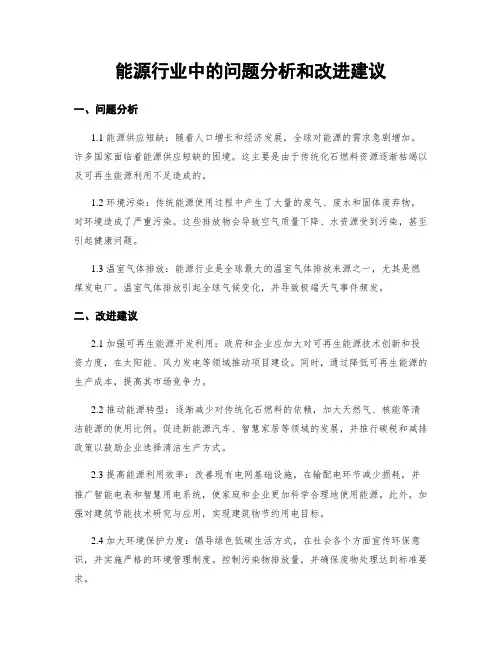 能源行业中的问题分析和改进建议