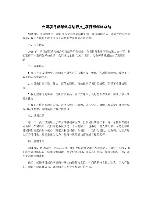 公司项目部年终总结范文_项目部年终总结