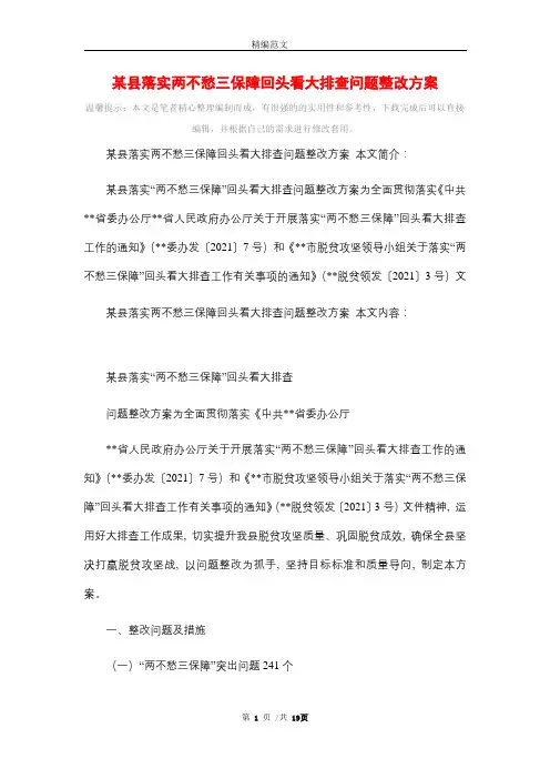 某县落实两不愁三保障回头看大排查问题整改方案_精选