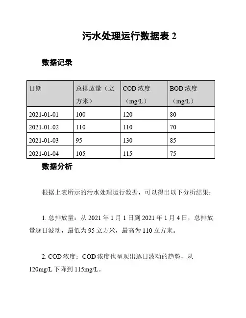 污水处理运行数据表2
