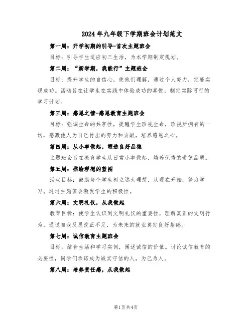 2024年九年级下学期班会计划范文（二篇）
