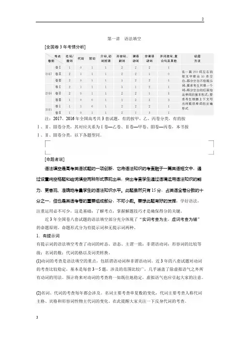 全国2018届高三英语复习试题：专题一第一讲 语法填空 练习 Word版含解析