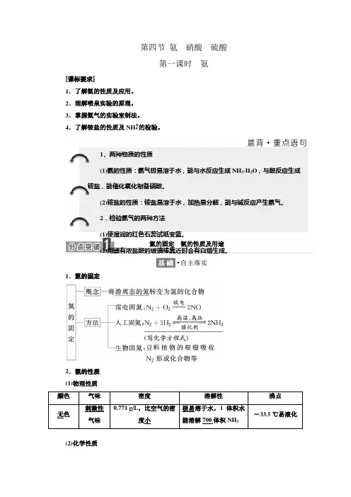 人教版高中化学必修一：4.4氨硝酸硫酸(学案1)(第1课时氨)