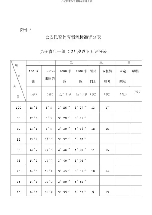 公安民警体育锻炼标准评分表