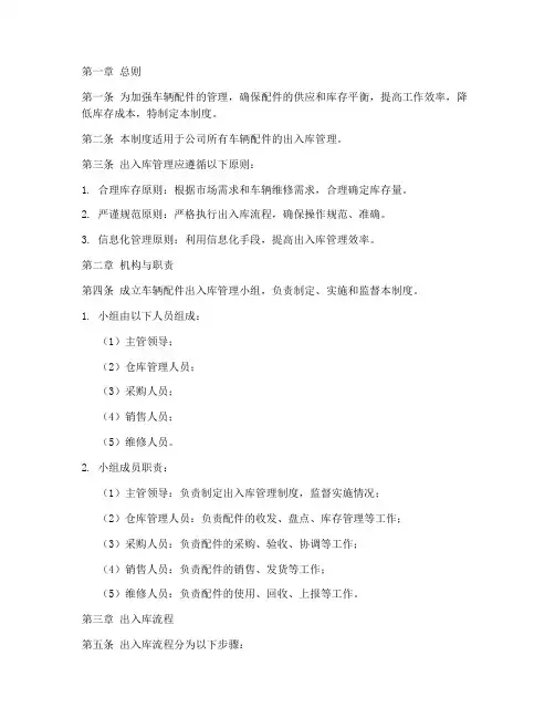 车辆配件出入库管理制度