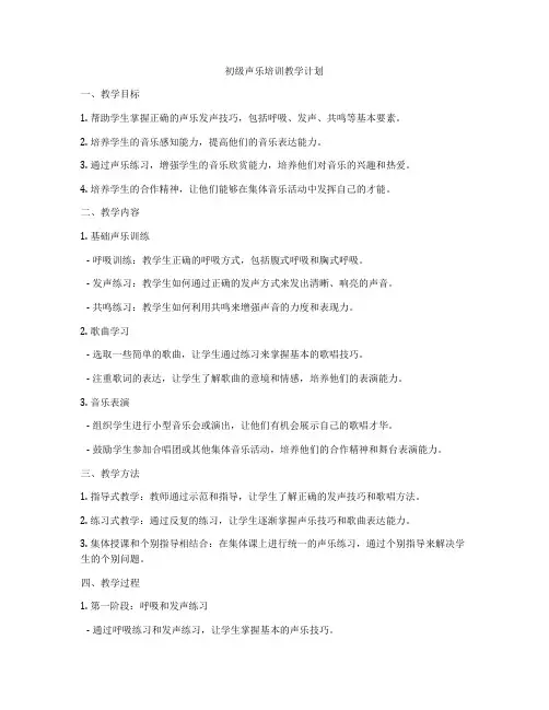 初级声乐培训教学计划