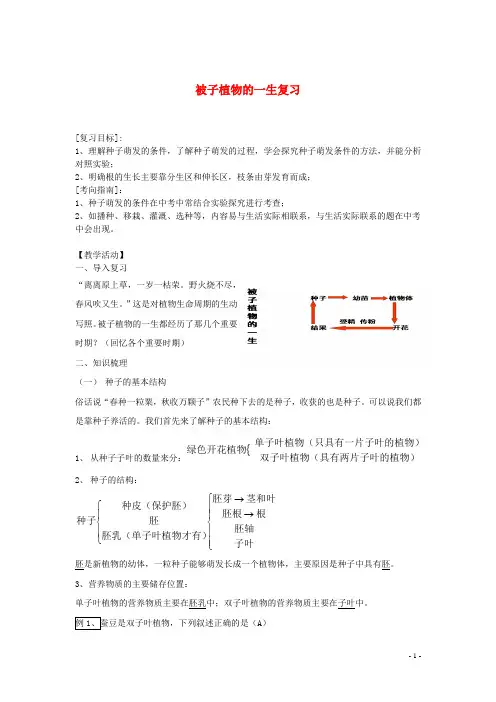 中考生物 被子植物的一生复习教案 新人教版