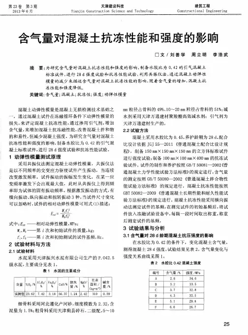 含气量对混凝土抗冻性能和强度的影响