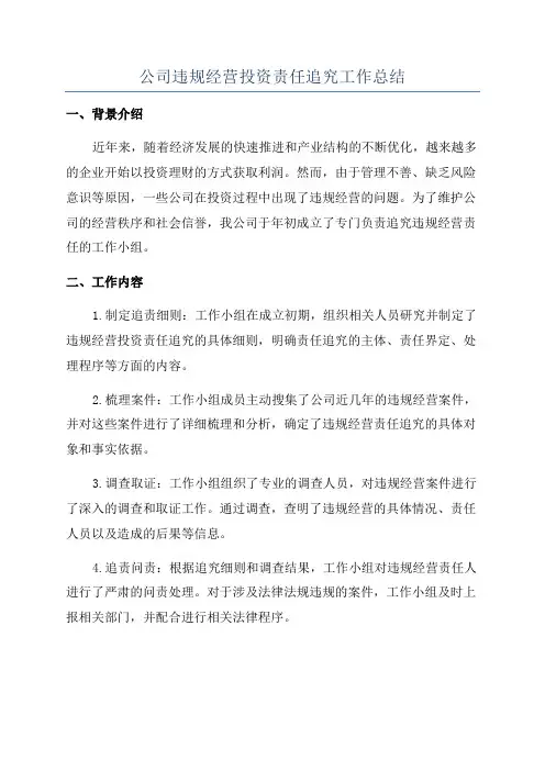公司违规经营投资责任追究工作总结