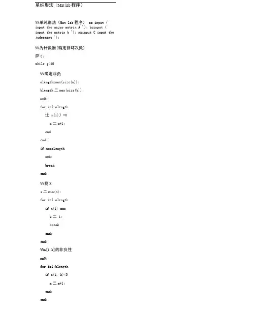 单纯形法MATLAB程序