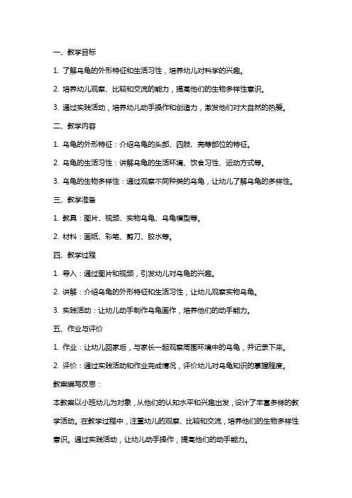 幼儿园：小班科学《乌龟》教案附反思