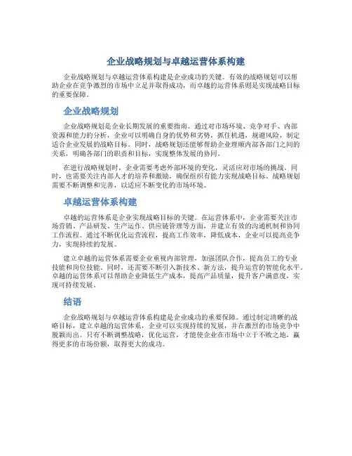 企业战略规划与卓越运营体系构建