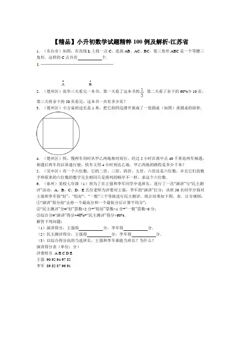 【精品】小升初数学试题精粹100例及解析江苏省