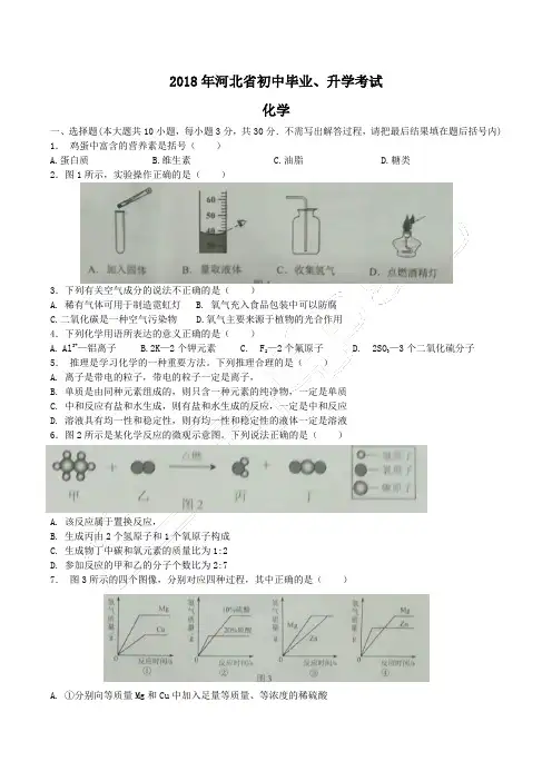 2018年河北省中考化学真题(含解析)