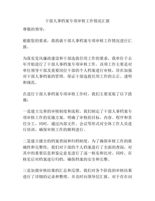 干部人事档案专项审核工作情况汇报