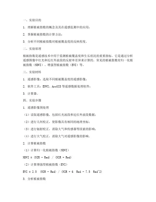 计算植被指数实验报告