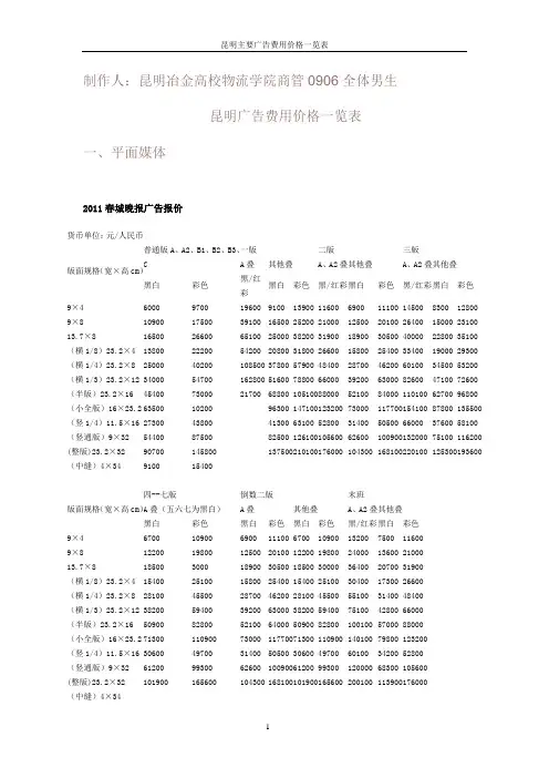 昆明广告价格一览表