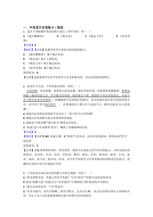 部编初中中考语文 短语含解析