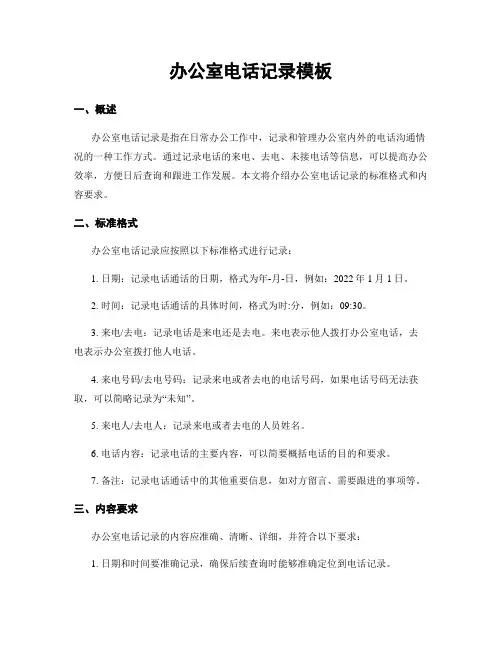 办公室电话记录模板