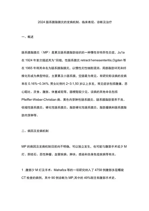 2024肠系膜脂膜炎的发病机制、临床表现、诊断及治疗
