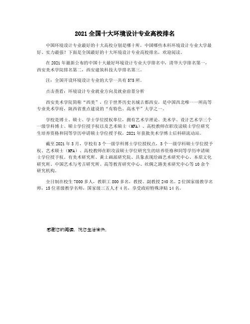 2021全国十大环境设计专业高校排名