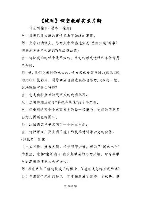 《琥珀》课堂教学实录片断