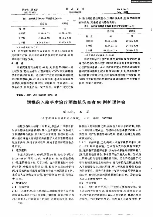 颈椎前入路手术治疗颈髓损伤患者80例护理体会