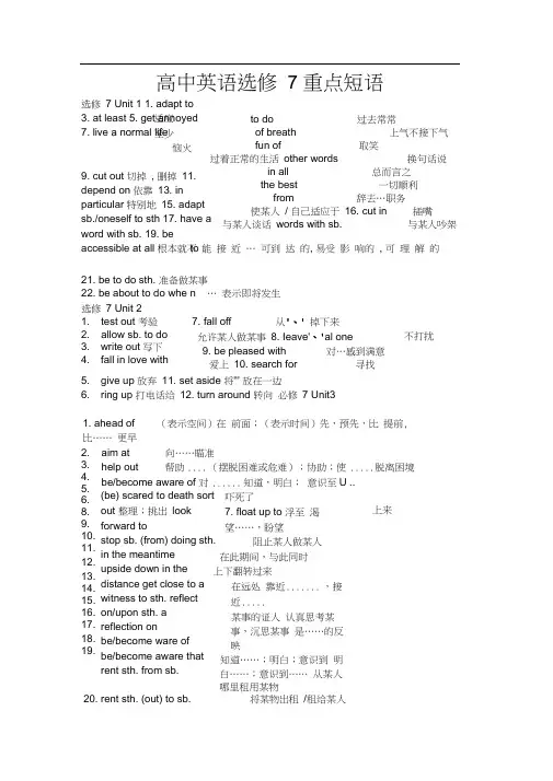 高中英语选修7重点短语