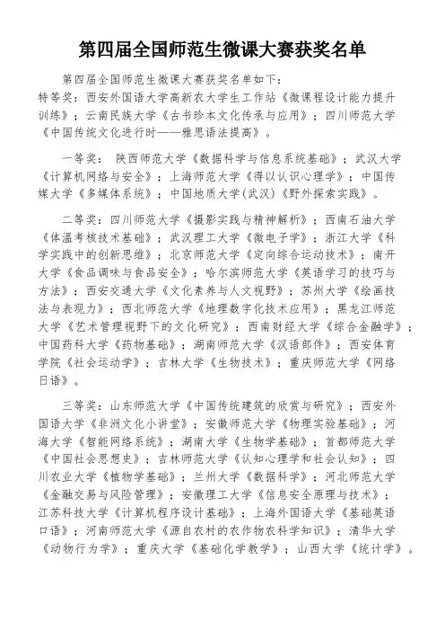 第四届全国师范生微课大赛获奖名单