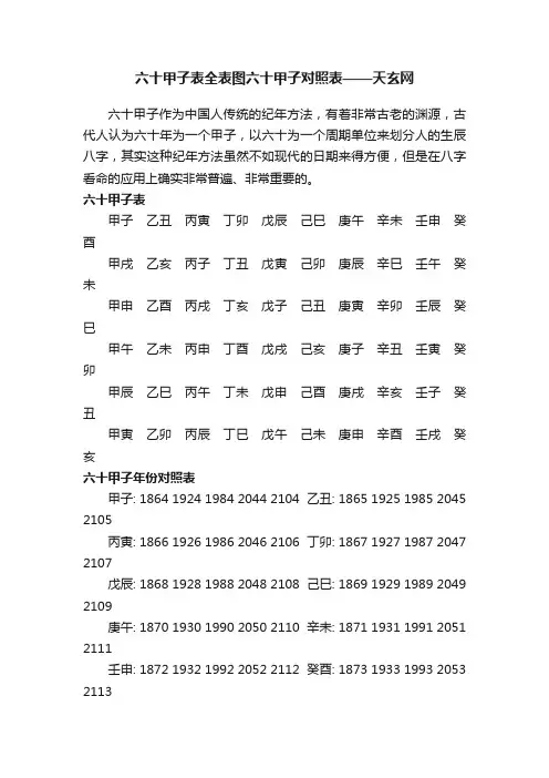 六十甲子表全表图六十甲子对照表——天玄网