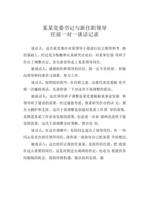 某某党委书记与新任职领导任前一对一谈话记录