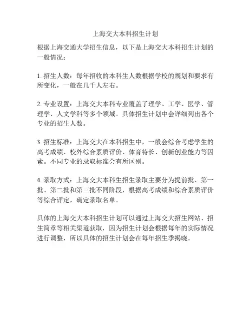 上海交大本科招生计划