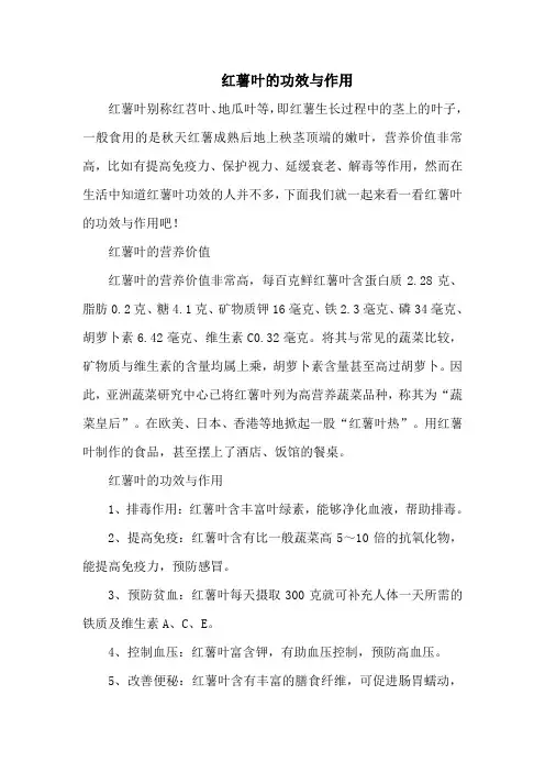 红薯叶的功效与作用