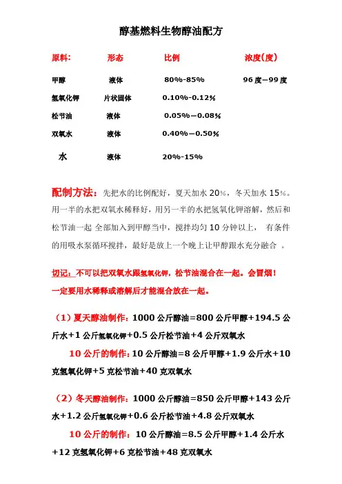 醇基燃料生物醇油配方