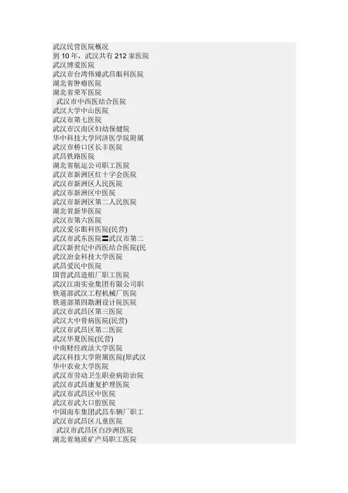 武汉民营医院概况