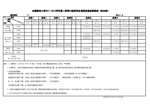 安徽医科大学2011-2012学年第二学期10级研究生课程进修班课程表(校本部)