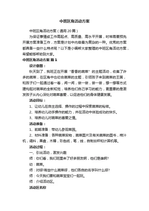 中班区角活动方案
