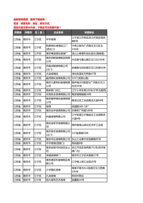 新版江苏省南京市江宁区玻璃企业公司商家户名录单联系方式地址大全190家